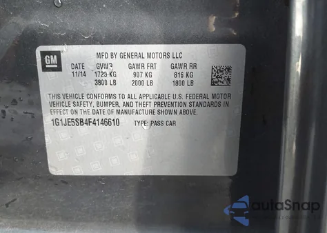 2015 Chevrolet Sonic Ltz Auto z USA, uszkodzony, nr VIN 1G1JE5SB4F4146610